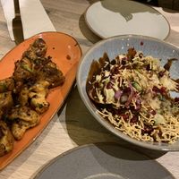 Mushrooms and Papri chaat   at Vegan Dhaba in Birmingham