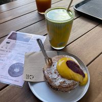 Apricot pocket and iced mango coconut matcha  at Pockets in Nuremberg