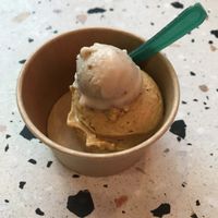 Pumpkin spice with a free sample of Haselnut   at Eisbrunnen - Vegan Ice Cream in Munich