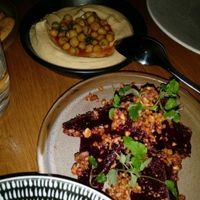 amazing beetroot dish and hummus  at Maha Restaurant in Melbourne