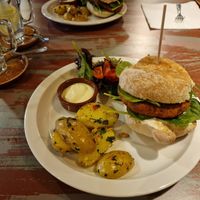 Vegan chickpea burger at Bonjardim Boutique Hotel in Nesperal
