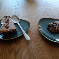 Raw pecan slice on left, dark choc ginger cookie on right at Little Collins CBD  in Dublin