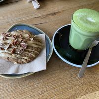 Caramel pecan cookie and coconut matcha latte   at Little Collins CBD  in Dublin