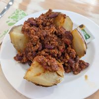 Jacket potato with vegan mince and beans at Seed Cafe in North West London