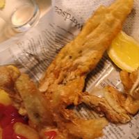 Vegan fish(blossom flower) & chips at Seed Cafe in North West London