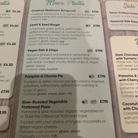 Menu at Seed Cafe in North West London
