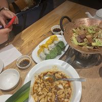 Mapo tofu, dumplings and cauliflower broccoli stir  at Zǎozǐ Shù - Vegetarian Life Style - JiangNing in Shanghai
