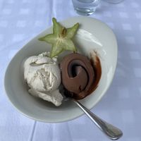 Vegan chocolate and vanilla ice cream   at Ouzeri  in Sane