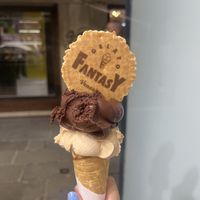 Chocolate and hazelnut cone  at Gelato Fantasy Castello in Venice