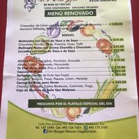 Menu - as of April 2022  at Om Burger Rincon Vegetariano in Zacatecas