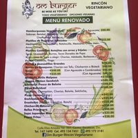 Menu - as of April 2022  at Om Burger Rincon Vegetariano in Zacatecas