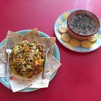 Curried rice and miso soup 💚 at Om Burger Rincon Vegetariano in Zacatecas
