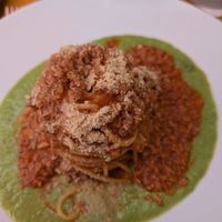 Ragu pasta with pea sauce at Il Piatto Sbeccato in Udine