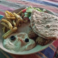 Hummus falafel platter at Old Chill Out Ganesh Restaurant in Hampi