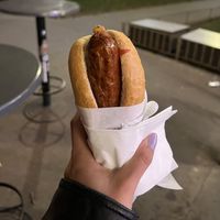 Vegan cheese filled veganer hot dog with grilled onions and ketchup  at Extra Würstel - Kiosk in Vienna