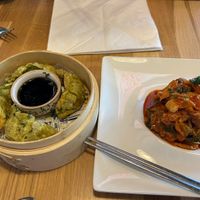 Veg dumplings and kimchi  at Kiva Ravintola in Helsinki