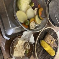 Mixed veggies , tofu, corn and rice   at Jigoku Mushi - 地獄蒸し工房 鉄輪 in Beppu