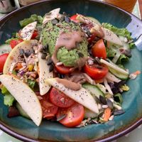 The salad of day.  So excited for veggies.  And all the cakes are vegan   at Bistrot and Chocolat in Strasbourg