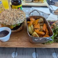 Vegan burger and roasted/steamed veggies at Bistrot and Chocolat in Strasbourg