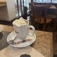 Vegan chocolate drink with vegan whipped creamm  at Bistrot and Chocolat in Strasbourg