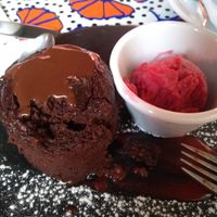 Vegan fondant chocolate with red fruits ice cream. You need to try this. at Bistrot and Chocolat in Strasbourg