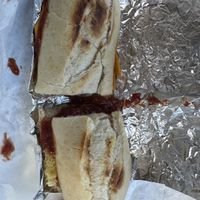 Vegan egg and vegan cheese on a sub roll (added salt, pepper, and ketchup)  at Sam & Jack's Deli in St John
