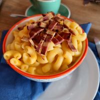 Mac n cheeze with vegan bacon at Harry's at 387 in Belfast
