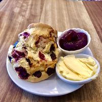 Raspberry and chocolate scone   at Harry's at 387 in Belfast