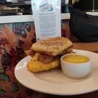 Full farl sandwich with bacon, hash browns and sausage £9 gbp at Harry's at 387 in Belfast