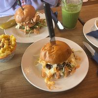 big mac burger, chicken burger, mac and cheese w/ bacon, oreo milkshake, green smoothie, wedges/fries at Harry's at 387 in Belfast