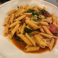 Pasta with tomatoes butter, asparagus, zucchini and cherry tomatoes. Loved it too  at 1910 in Degania Alef