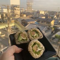 Soybean, hummus and vegan mayo sushi  at Genmai Cafe in Osaka