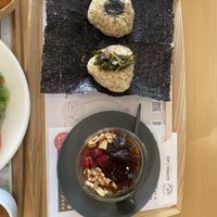 Onigiris with soy milk pudding   at Genmai Cafe in Osaka