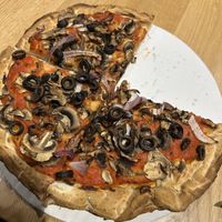 Pizza with shrooms, olives, and red onion.   at Curry Village Pizza Deck in Yosemite Valley