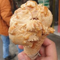 Toasted almond caramel $6.50 at Luther's Scoops in Brunswick