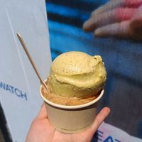 Pistachio on top of toasted almond at Luther's Scoops in Brunswick