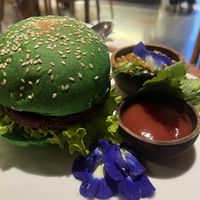 Green burger looks pretty cooll  at Wild Vegan in Ubud