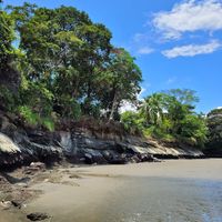 the private beach at Pacifico Hostel in Juanchaco