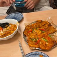 Kimchi pancake and tomato based hot pot  at Hán Guǒ Shū Shí - 韓粿蔬食  in Hualien