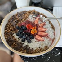 Strawberry Rose Breakfast Bowl w/chia seed pudding   at Pete's Bagels and General Store in Tampa