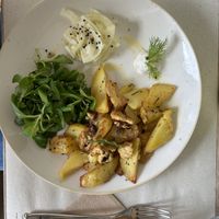 Almond tempeh with potatoes, fennels and creme fraiche  at OliVia in Legnano