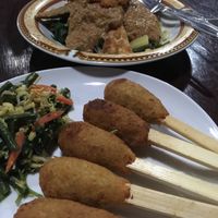 Sate lilit in the foreground, gado gado in the back at Siboghana Waroeng in Ubud