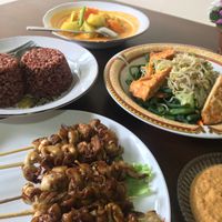 Curry, gado gado, mushroom sate at Siboghana Waroeng in Ubud