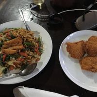 Mie Goreng and crispy mushrooms at Siboghana Waroeng in Ubud