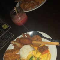 Nasi Campur and fresh watermelon juice  at Siboghana Waroeng in Ubud