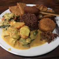 Nasir Campur with red rice at Siboghana Waroeng in Ubud