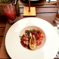 Beetroot Risotto with asparagus at Stein's Berlin in West London