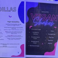 NEW vegan menu items: vegan quesadillas and vegan shakes  at Soulistic in Lancaster
