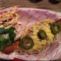 Mad Dawg with pulled pork (jackfruit), cheeze, onions and jalapeños at The Flying Duck in Glasgow