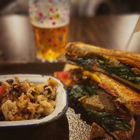 Fried rice and chicken and bacon sandwich. at The Flying Duck in Glasgow